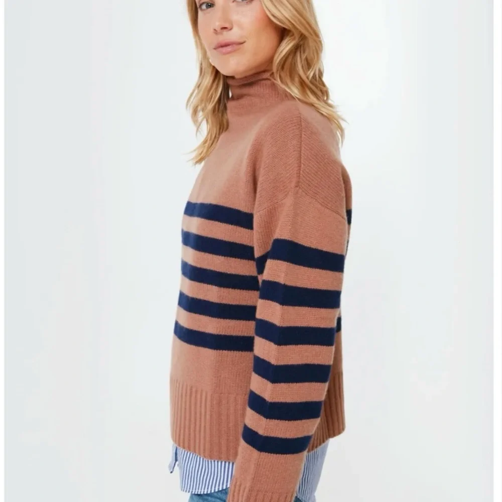 Kule 5G rollneck sweater Vicuña Striped Brown and Navy size medium - Picture 2 of 8